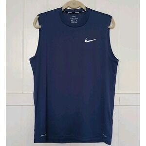 Nike Swim Shirt UPF 40+ Dri-Fit Sleeveless Mens Small Navy Athletic NESSA585